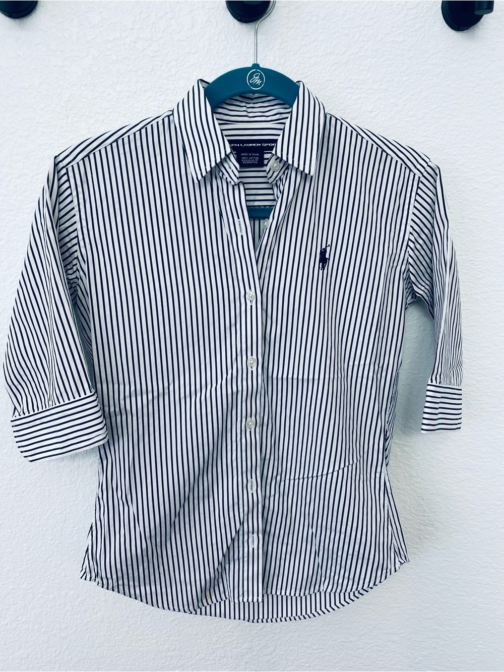 Ralph Lauren Women’s Navy and White Vertical Stripe Button-Down Shirt